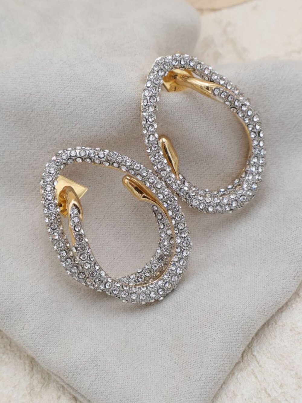Alexis Bittar Solanales White Crystal Spiral Post Earrings Gold - Picture 2 of 2